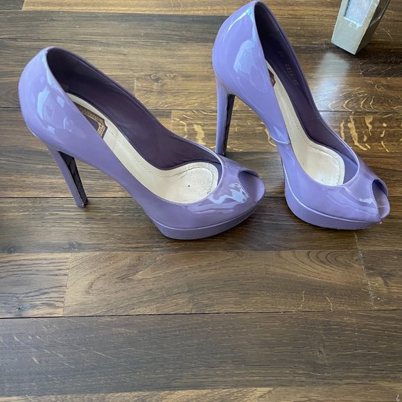 CHRISTIAN DIOR PATENT LEATHER LAVENDER PEEP TOE PLATFORM - Picture 2 of 4